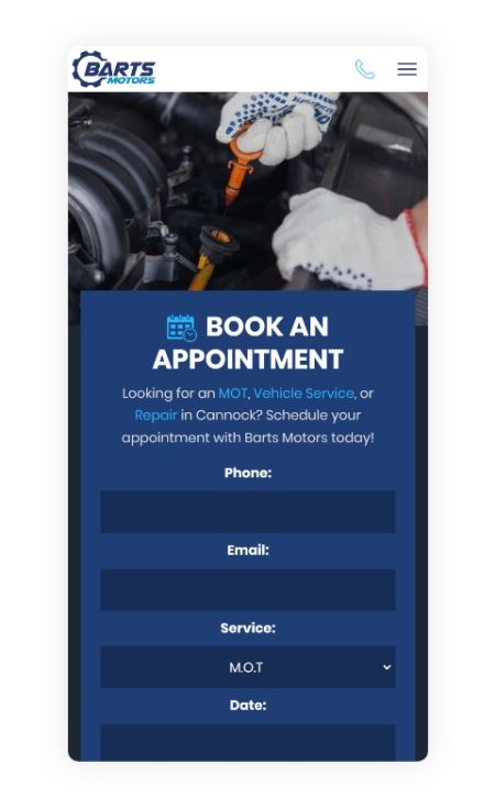 Barts Motors Mobile Website 3