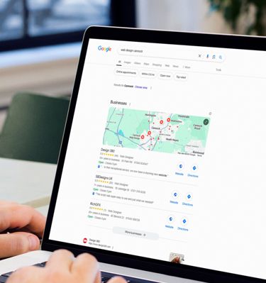 Search engine results page for web design in Cannock
